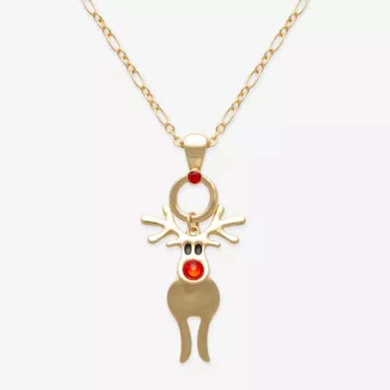 Mixit Gold Tone Reindeer Womens Multi Color Glass 30 Inch Pendant Necklace