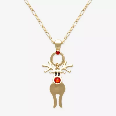 Mixit Gold Tone Reindeer Womens Multi Color Glass 30 Inch Pendant Necklace