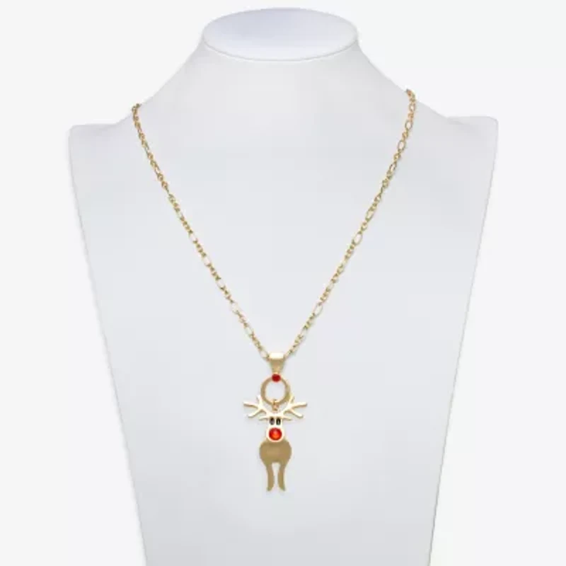 Mixit Gold Tone Reindeer Womens Multi Color Glass 30 Inch Pendant Necklace