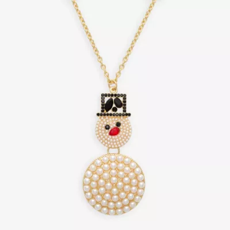 Mixit Gold Tone Snowman Womens Multi Color Cubic Zirconia 30 Inch Pendant Necklace