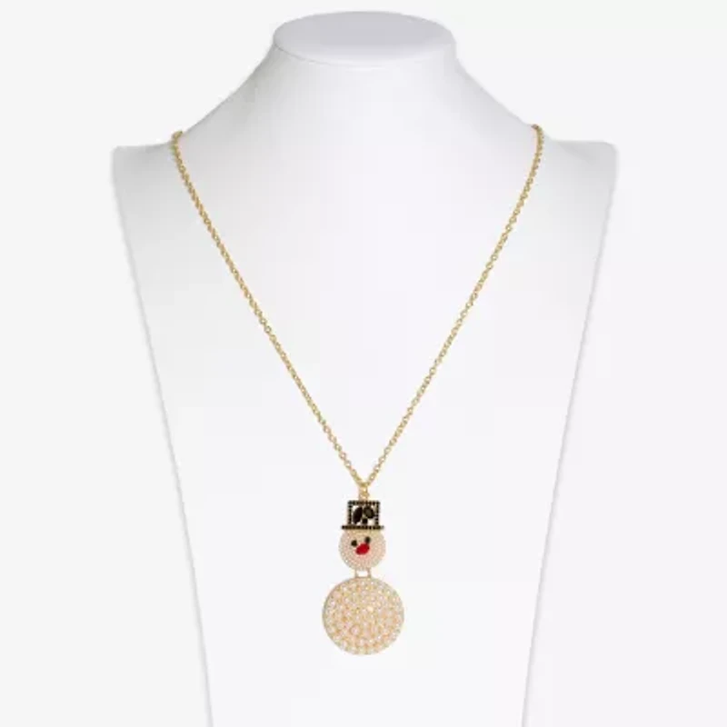 Mixit Gold Tone Snowman Womens Multi Color Cubic Zirconia 30 Inch Pendant Necklace