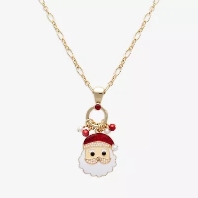 Mixit Gold Tone Santa Womens Multi Color Cubic Zirconia 30 Inch Pendant Necklace