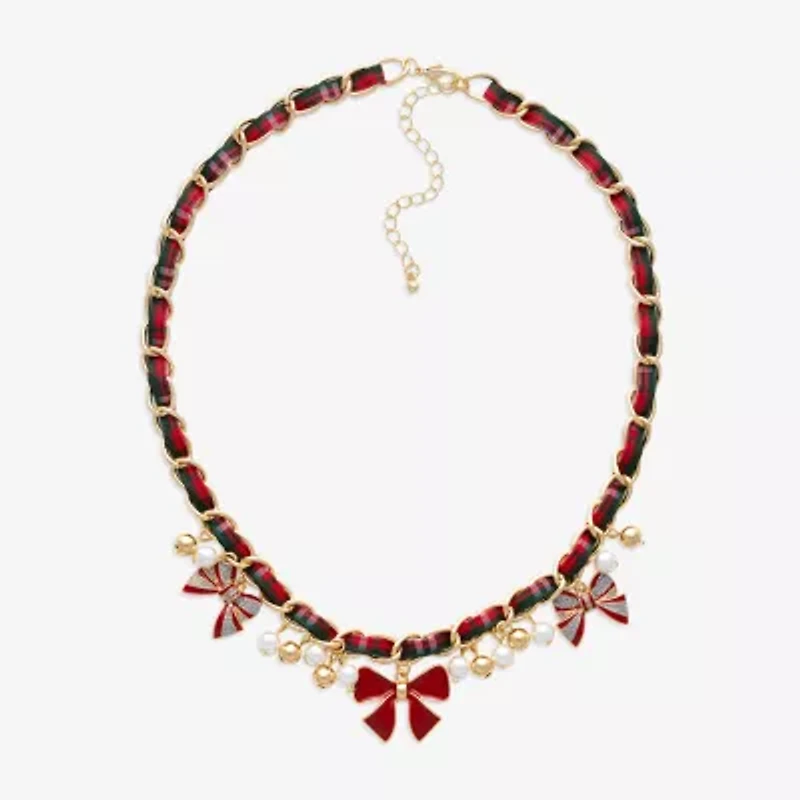 Mixit Gold Tone Plaid Charm Womens 18 Inch Beaded Necklace