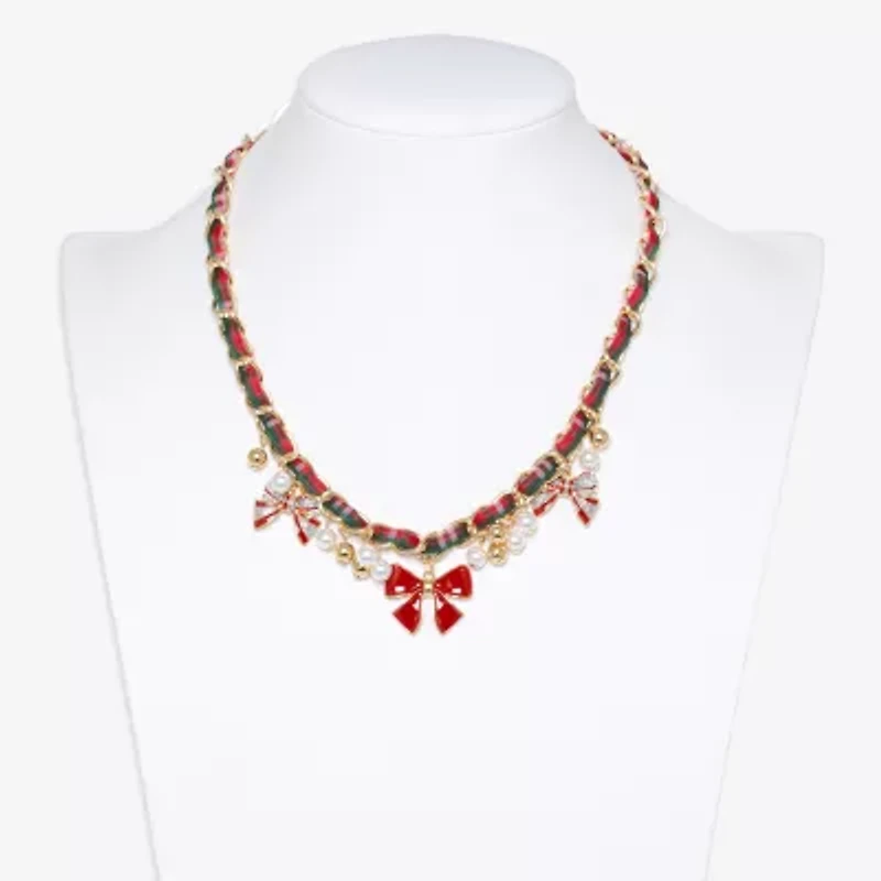 Mixit Gold Tone Plaid Charm Womens 18 Inch Beaded Necklace