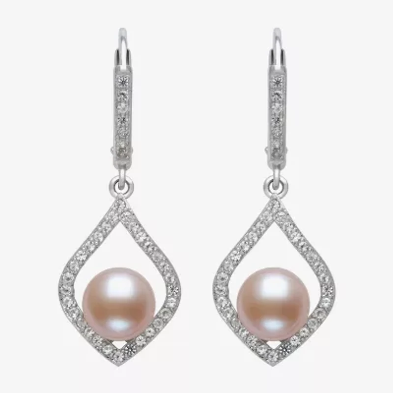 Womens Cultured Freshwater Pearl Sterling Silver Drop Earrings