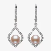 Womens Pink Cultured Freshwater Pearl Sterling Silver Drop Earrings