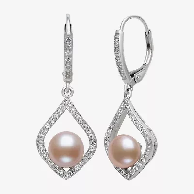 Womens Pink Cultured Freshwater Pearl Sterling Silver Drop Earrings