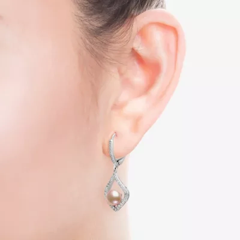 Womens Cultured Freshwater Pearl Sterling Silver Drop Earrings