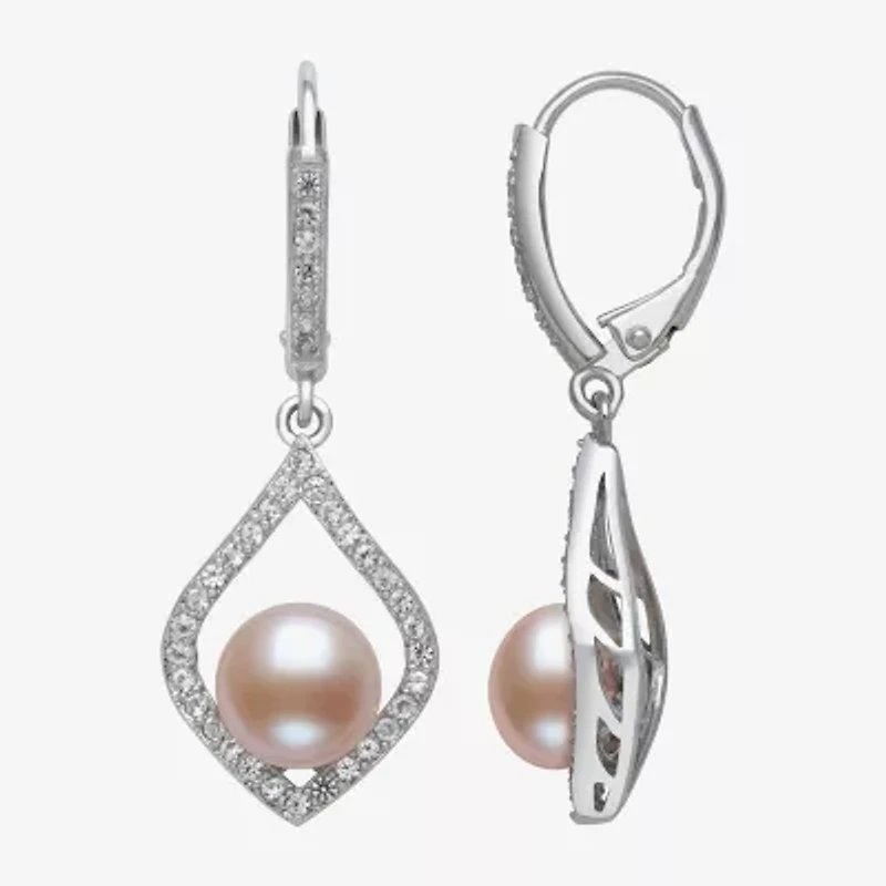 Womens Cultured Freshwater Pearl Sterling Silver Drop Earrings
