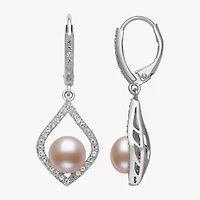 Womens Pink Cultured Freshwater Pearl Sterling Silver Drop Earrings