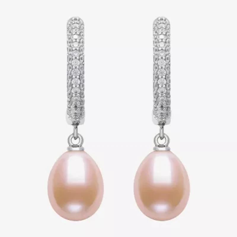 Womens Pink Cultured Freshwater Pearl Sterling Silver Drop Earrings
