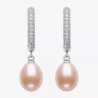 Womens Pink Cultured Freshwater Pearl Sterling Silver Drop Earrings