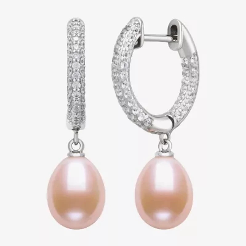 Womens Pink Cultured Freshwater Pearl Sterling Silver Drop Earrings