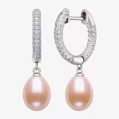 Womens Pink Cultured Freshwater Pearl Sterling Silver Drop Earrings