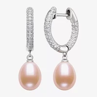 Womens Pink Cultured Freshwater Pearl Sterling Silver Drop Earrings