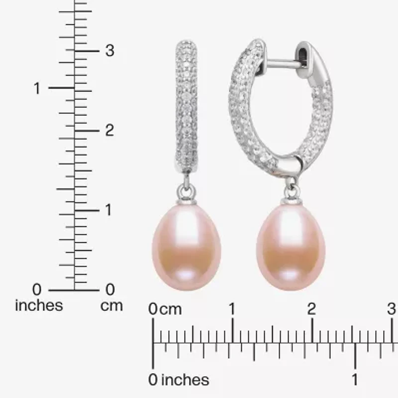 Womens Pink Cultured Freshwater Pearl Sterling Silver Drop Earrings