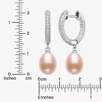 Womens Pink Cultured Freshwater Pearl Sterling Silver Drop Earrings