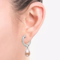 Womens Pink Cultured Freshwater Pearl Sterling Silver Drop Earrings