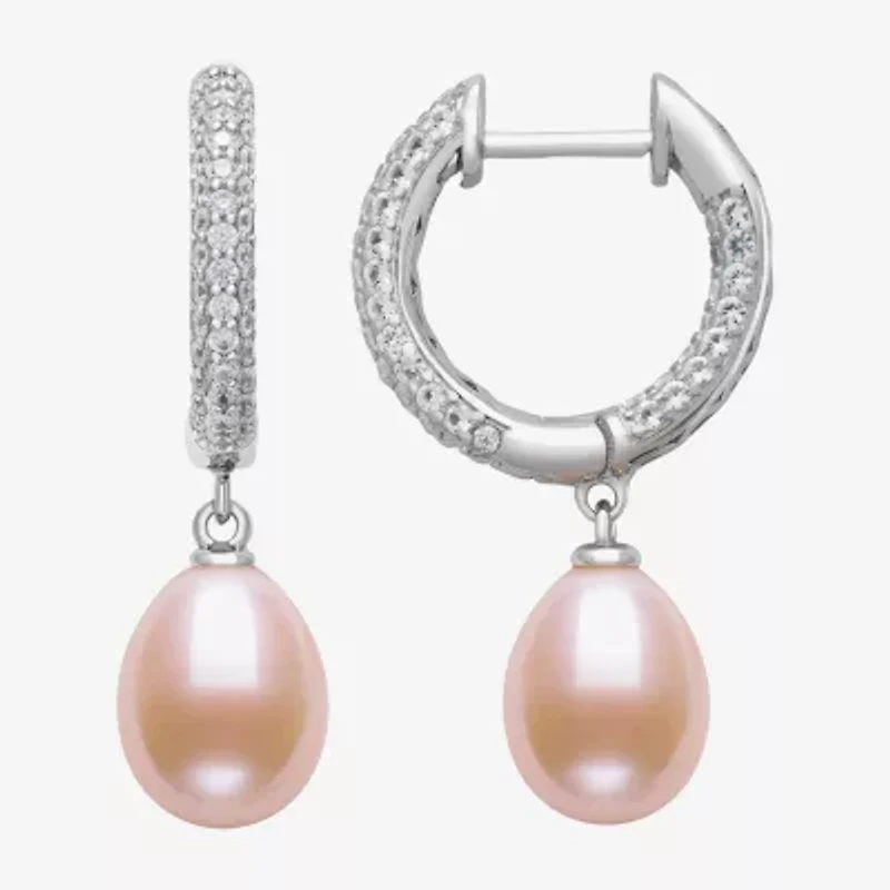 Womens Pink Cultured Freshwater Pearl Sterling Silver Drop Earrings