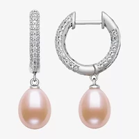 Womens Pink Cultured Freshwater Pearl Sterling Silver Drop Earrings