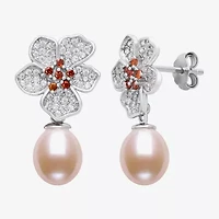 Womens Pink Cultured Freshwater Pearl Sterling Silver Drop Earrings