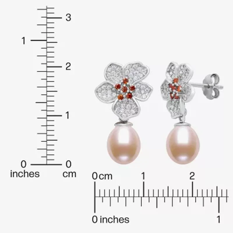 Womens Pink Cultured Freshwater Pearl Sterling Silver Drop Earrings