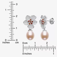 Womens Pink Cultured Freshwater Pearl Sterling Silver Drop Earrings