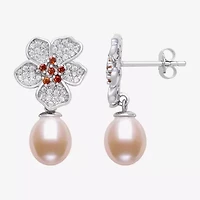 Womens Pink Cultured Freshwater Pearl Sterling Silver Drop Earrings