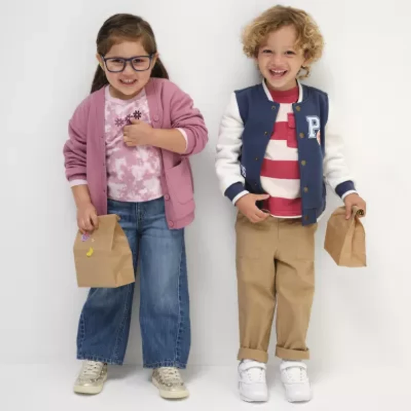 Okie Dokie Toddler & Little Girls Crew Neck Long Sleeve Button Cardigan