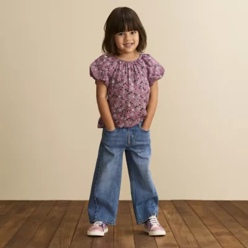 Okie Dokie Toddler & Little Girls Round Neck Short Sleeve Blouse