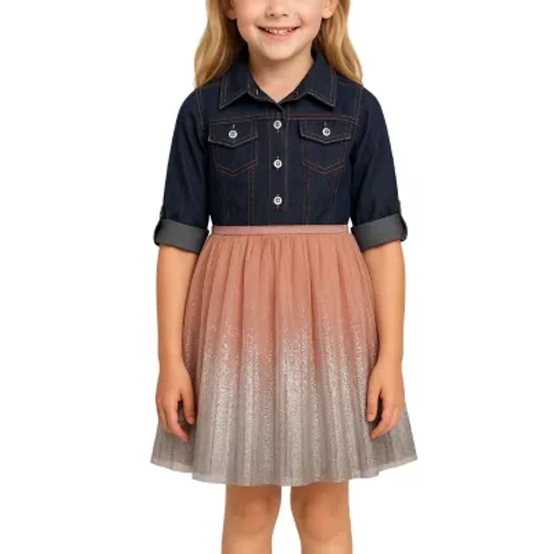 Lilt Toddler Girls Elbow Sleeve Roll Tab Tutu Dress