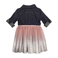 Lilt Toddler Girls Elbow Sleeve Roll Tab Tutu Dress