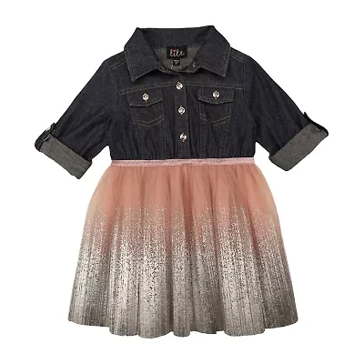 Lilt Toddler Girls Elbow Sleeve Roll Tab Tutu Dress