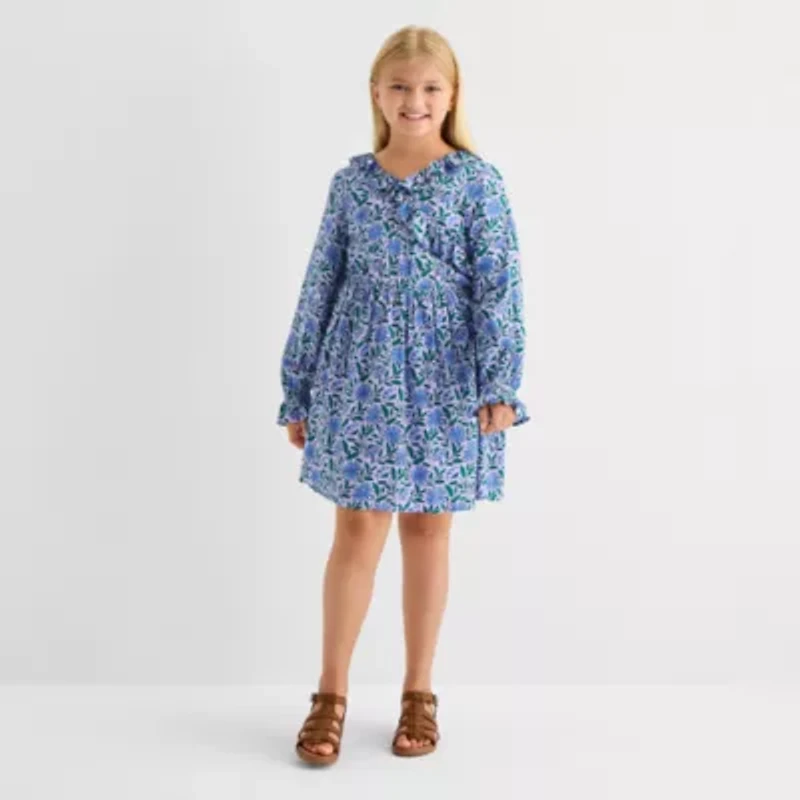 Thereabouts Little & Big Kid Girls Long Sleeve Wrap Dress