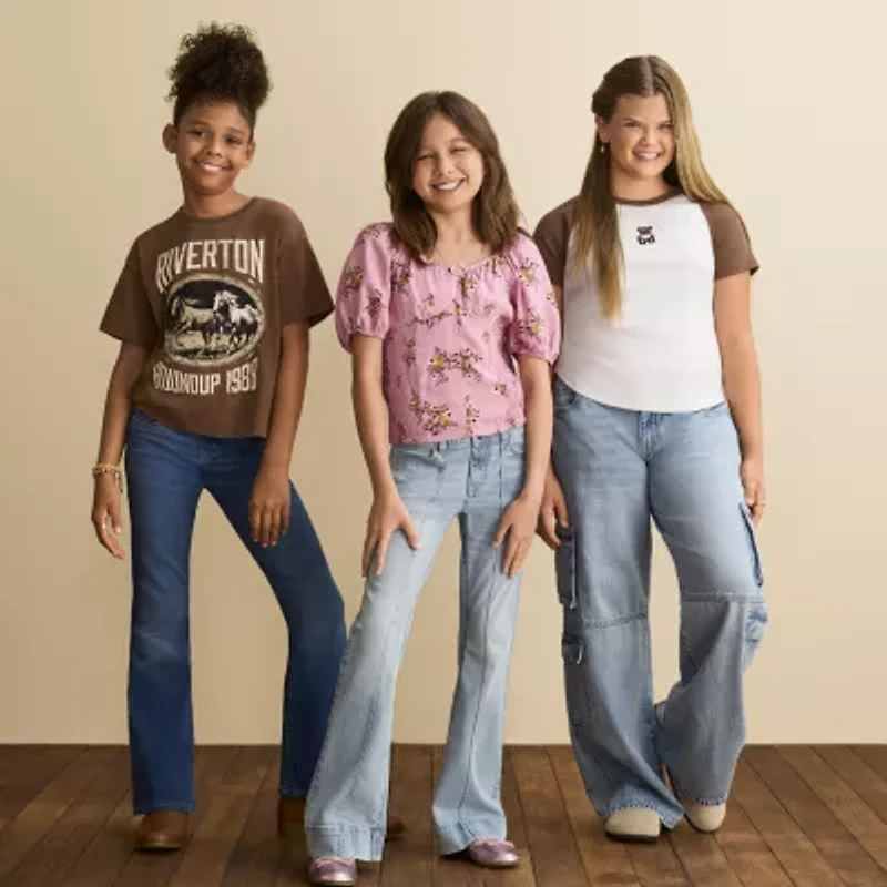 Thereabouts Little & Big Kid Girls U Neck Short Sleeve Blouse