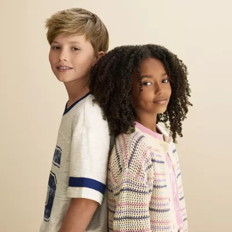 Thereabouts Little & Big Kid Girls Round Neck Long Sleeve Button Striped Cardigan