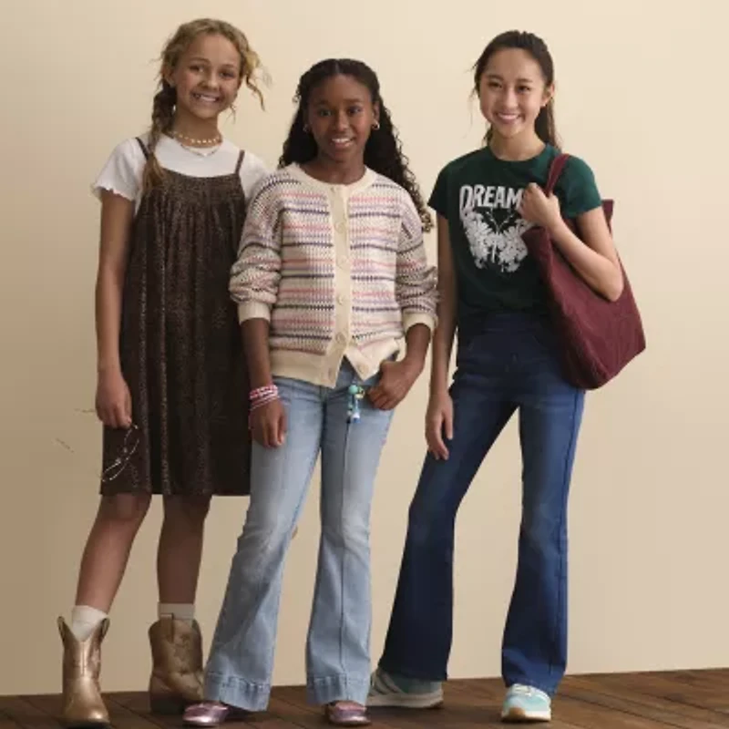 Thereabouts Little & Big Kid Girls Round Neck Long Sleeve Button Striped Cardigan