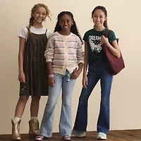 Thereabouts Little & Big Kid Girls Round Neck Long Sleeve Button Striped Cardigan