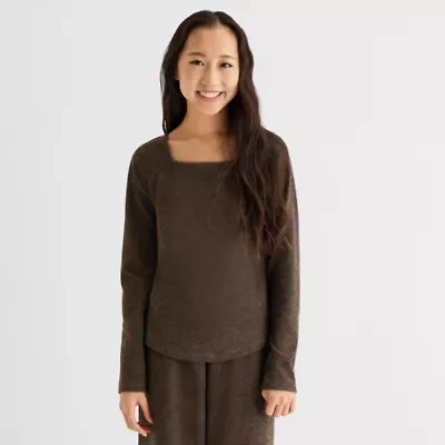 Thereabouts Little & Big Kid Girls Square Neck Long Sleeve T-Shirt