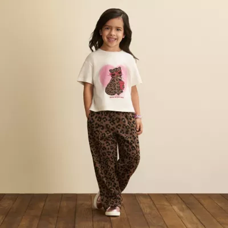Thereabouts Pintuck Little Girls Wide Leg Regular Fit French Terry Pull-On Pant
