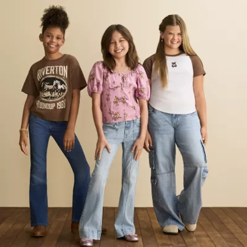 Thereabouts Little & Big Kid Girls Low Rise Wide Leg Cargo Pant