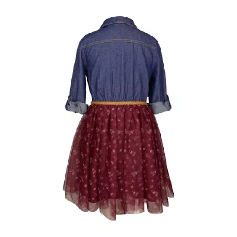 Lilt Little & Big Kid Girls Long Sleeve Midi Floral Shirt Dress