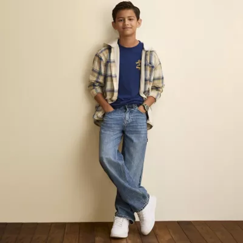Thereabouts Little & Big Kid Boys Hooded Long Sleeve Cuffed Regular Fit Button-Down Shirt