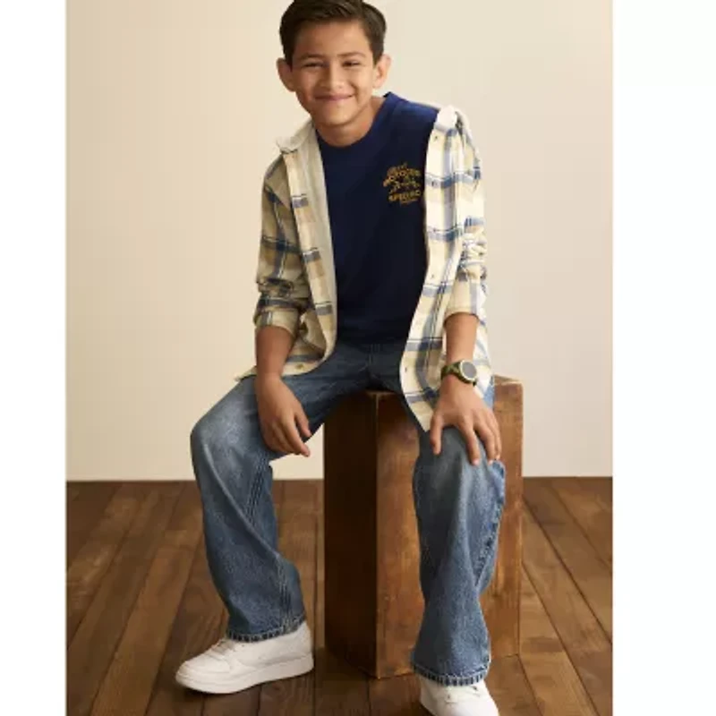 Thereabouts Little & Big Kid Boys Hooded Long Sleeve Cuffed Regular Fit Button-Down Shirt