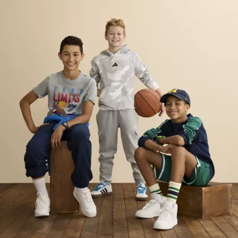 adidas Big Kid Boys Long Sleeve Embroidered Fleece Active Hoodie