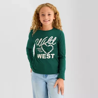 Thereabouts Little & Big Kid Girls Crew Neck Long Sleeve Regular Fit Graphic T-Shirt