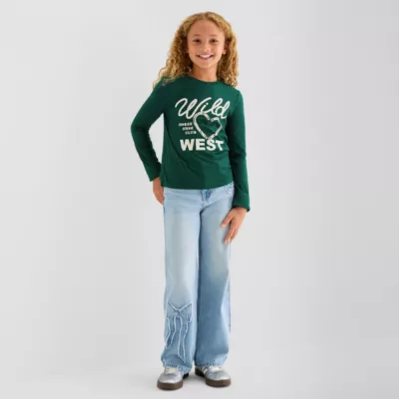 Thereabouts Little & Big Kid Girls Crew Neck Long Sleeve Regular Fit Graphic T-Shirt