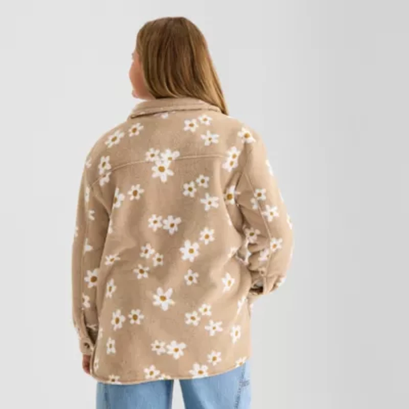 Thereabouts Little & Big Kid Girls Faux Fur Lightweight Shirt Jacket