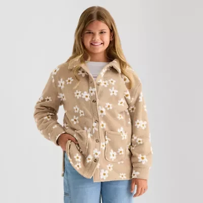 Thereabouts Little & Big Kid Girls Faux Fur Lightweight Shirt Jacket