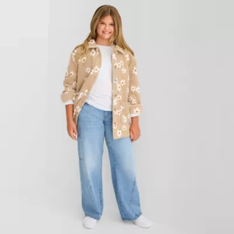 Thereabouts Little & Big Kid Girls Faux Fur Lightweight Shirt Jacket